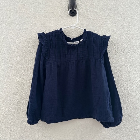 GAP Other - Gap‎ Kids Cotton Gauze Navy Blue Ruffle Puff Sleeve Top Small